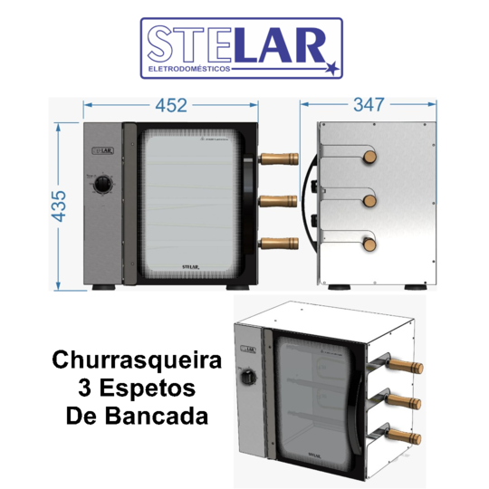 Churrasqueira a Gás Rotativa Stelar de 3 Espetos - Imagem 5