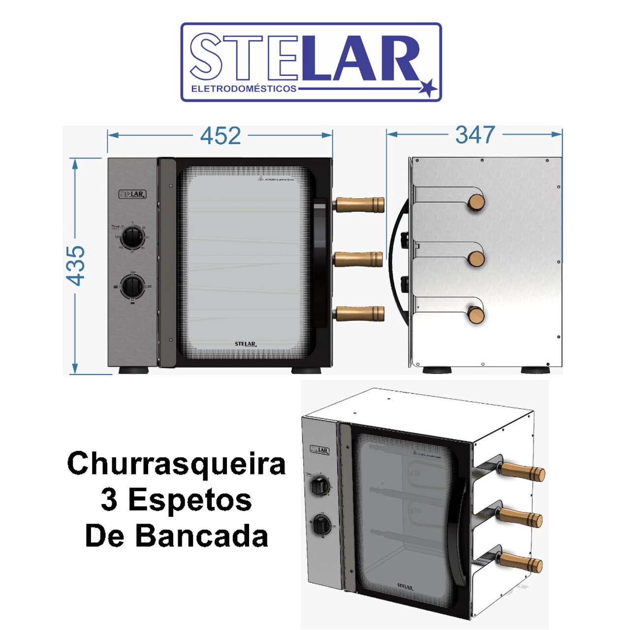 Churrasqueira Elétrica Rotativa Stelar de 3 Espetos - Imagem 4