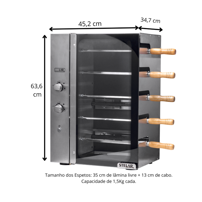 Churrasqueira a Gás Rotativa Stelar de 5 Espetos - Imagem 3