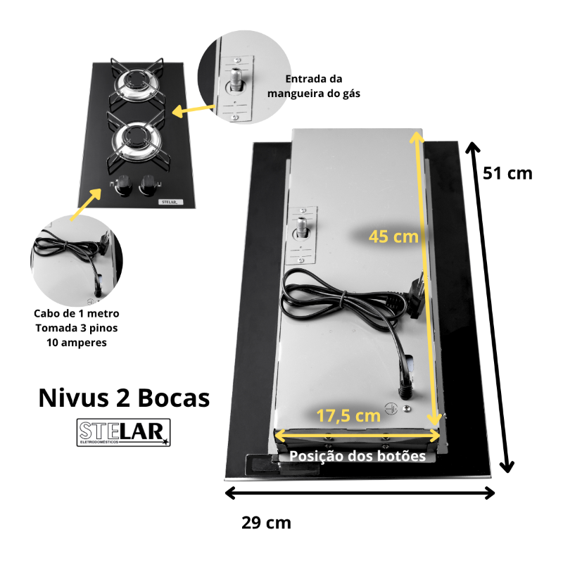 Cooktop a Gás Stelar 2 Bocas Nivus Bivolt - Imagem 2
